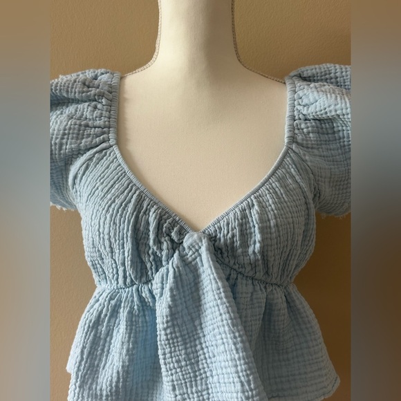 Bucket List Girls Light Blue Ruffle Sleeve Cotton Peplum Top Size Large - Picture 3 of 7